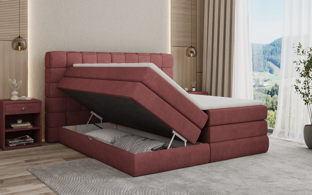 Boxspringbed Trama met opbergruimte in Stof