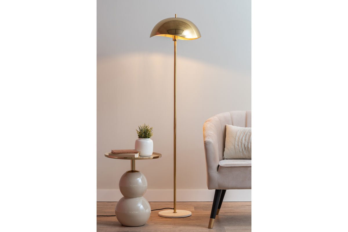 Staande lamp Kavira – van ijzer met geborstelde goudlaag