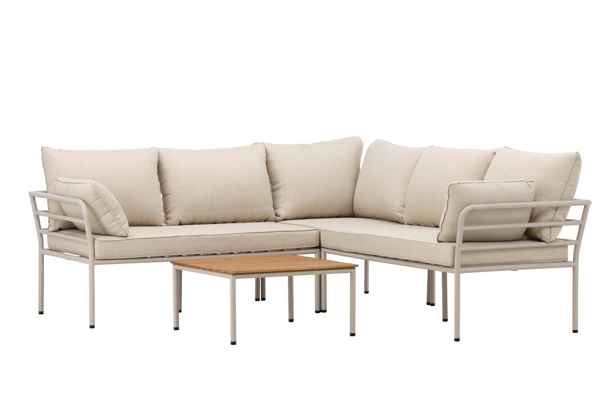 Tuin Loungeset Sienna – 3-delige Outdoor Sofa Set in Beige met Acaciahouten Tafel