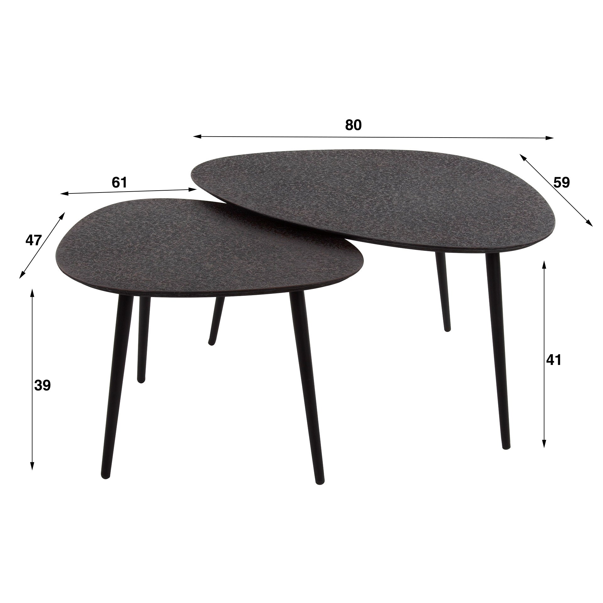 Salontafel Zolara - 2-delige set in driehoekige vorm in metallic zwart