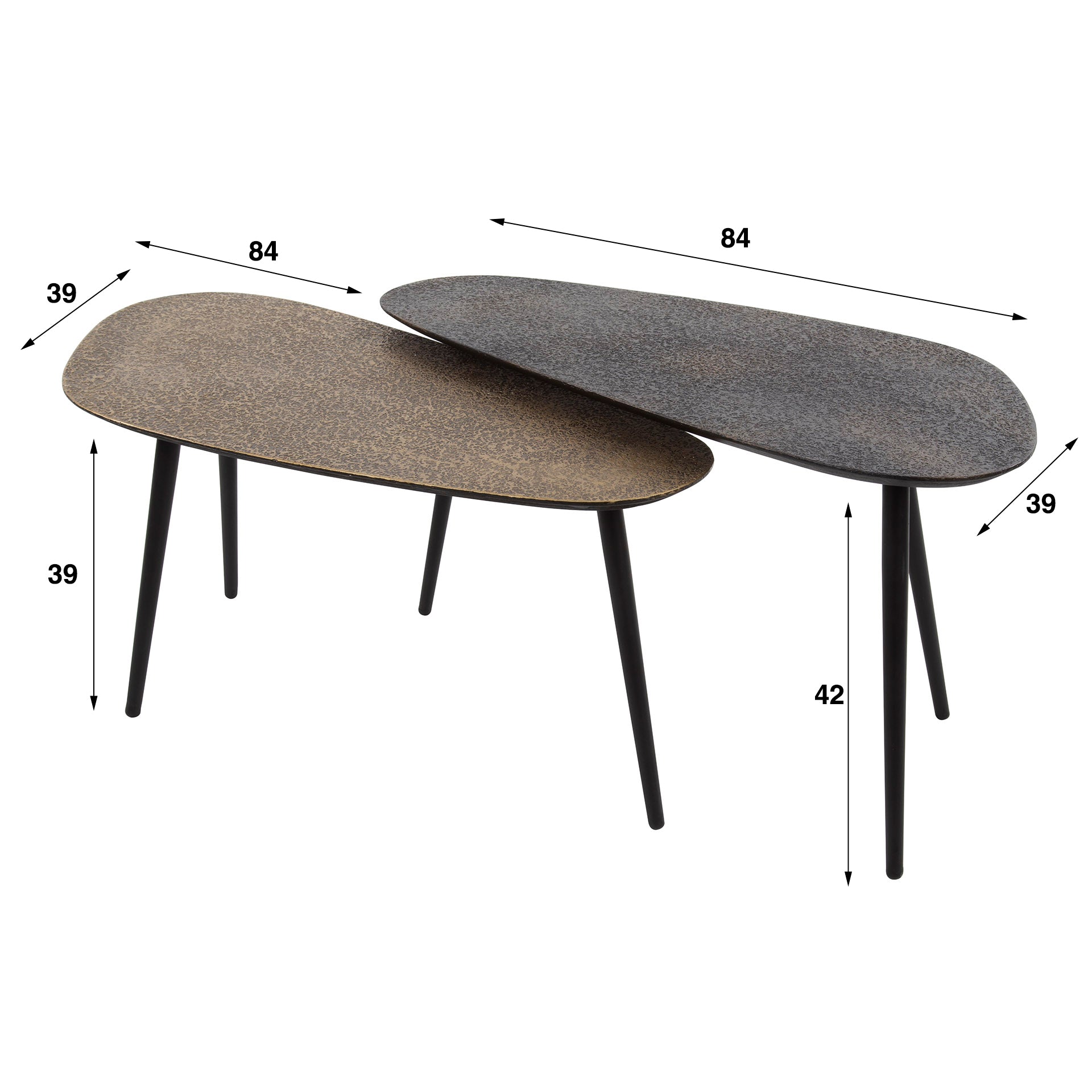 Salontafel Savino - 2-delige set in oudbrons/goud en zwart