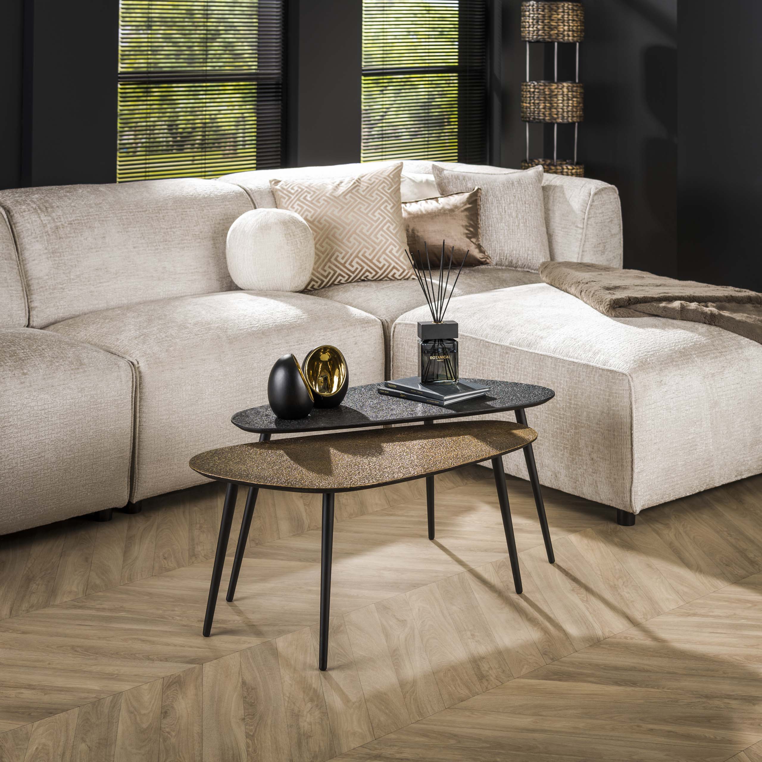 Salontafel Savino - 2-delige set in oudbrons/goud en zwart