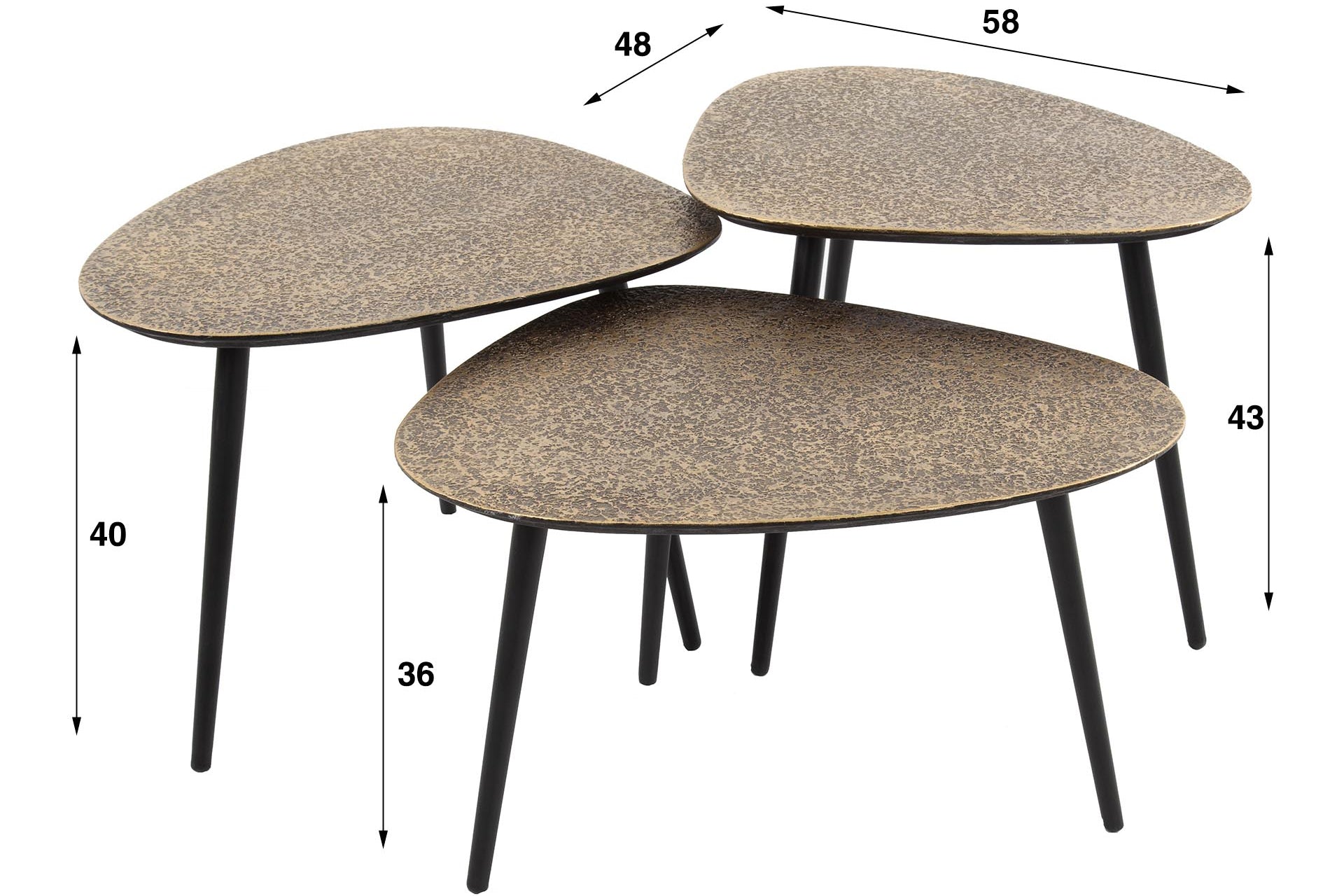 Salontafel Umara - 3-delige set in „Metallic“-antikbrons/goud in driehoekig ontwerp