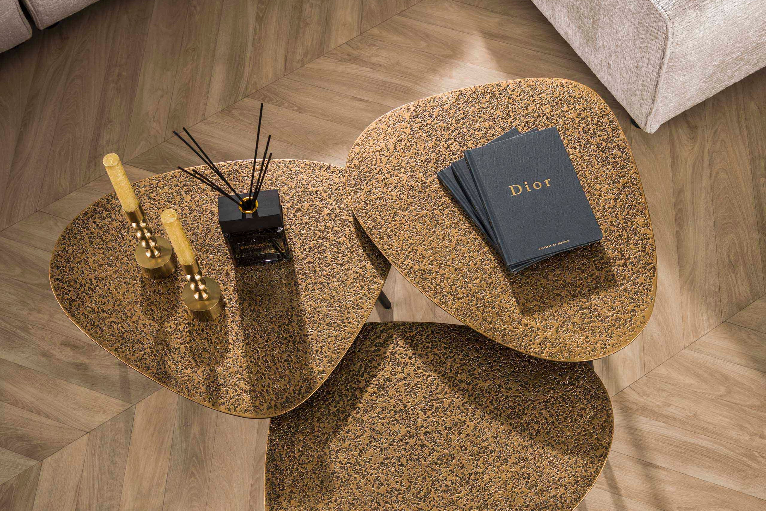 Salontafel Umara - 3-delige set in „Metallic“-antikbrons/goud in driehoekig ontwerp