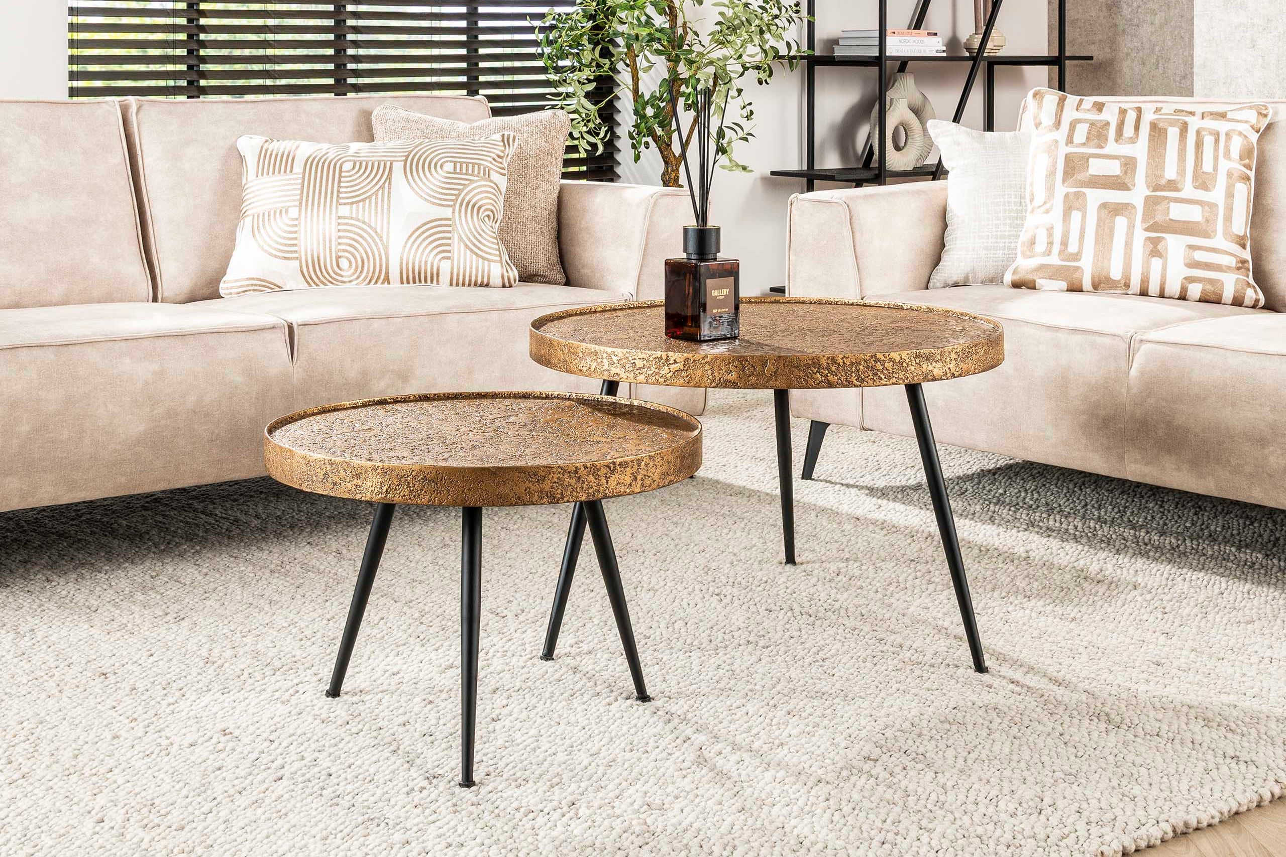 Salontafel Kharu - 2-delige set in metallic-antiekbrons in rond design