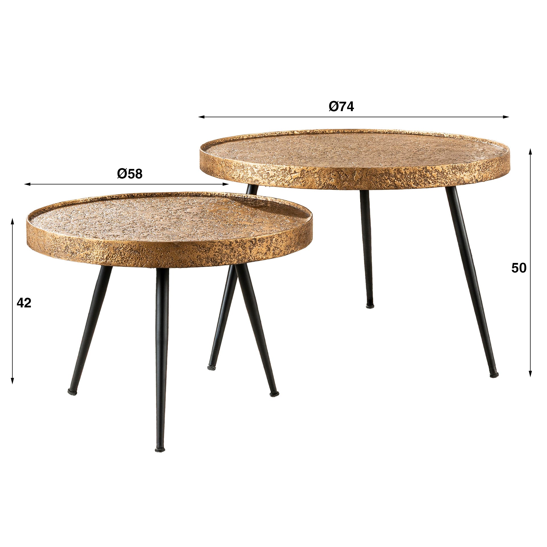 Salontafel Kharu - 2-delige set in metallic-antiekbrons in rond design