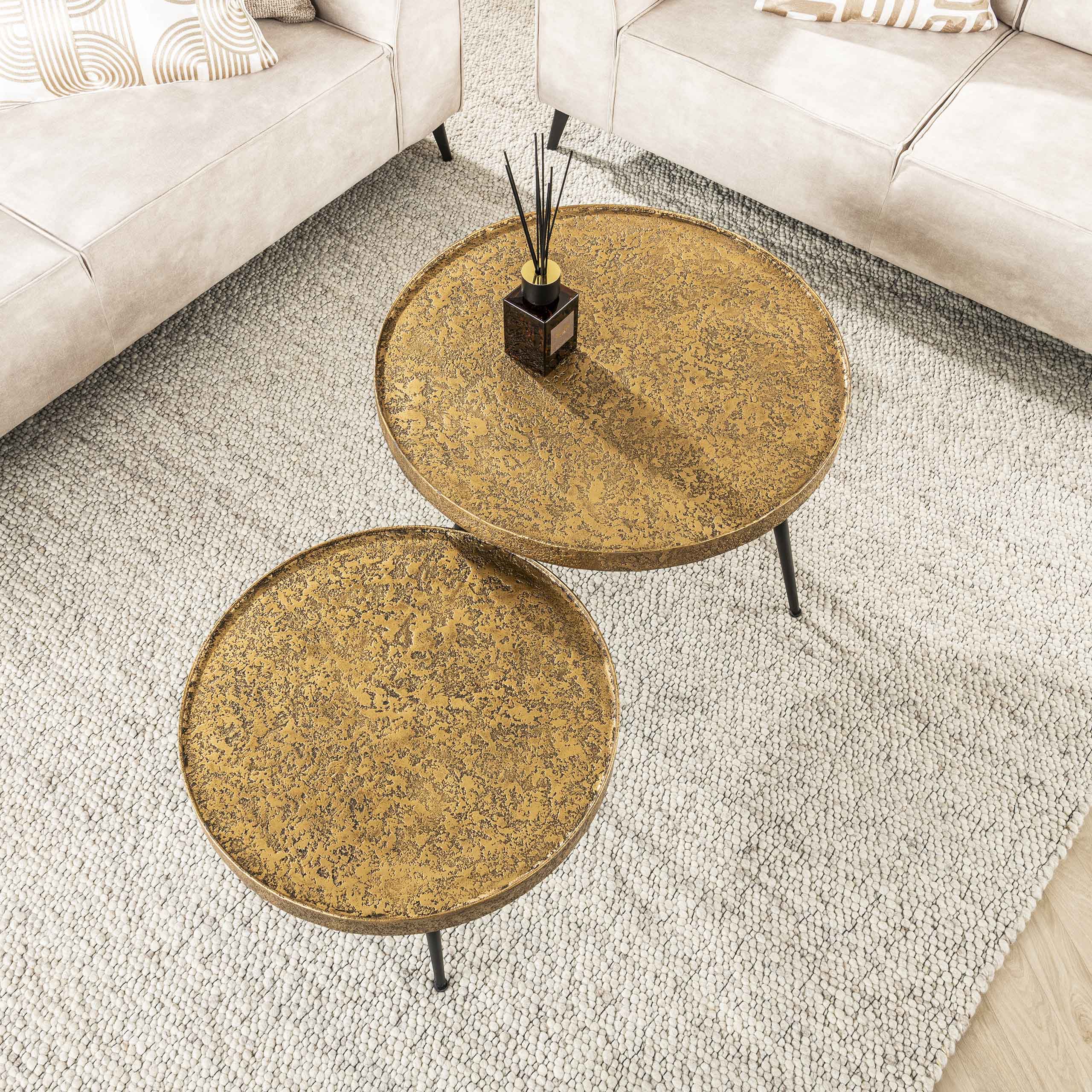 Salontafel Kharu - 2-delige set in metallic-antiekbrons in rond design