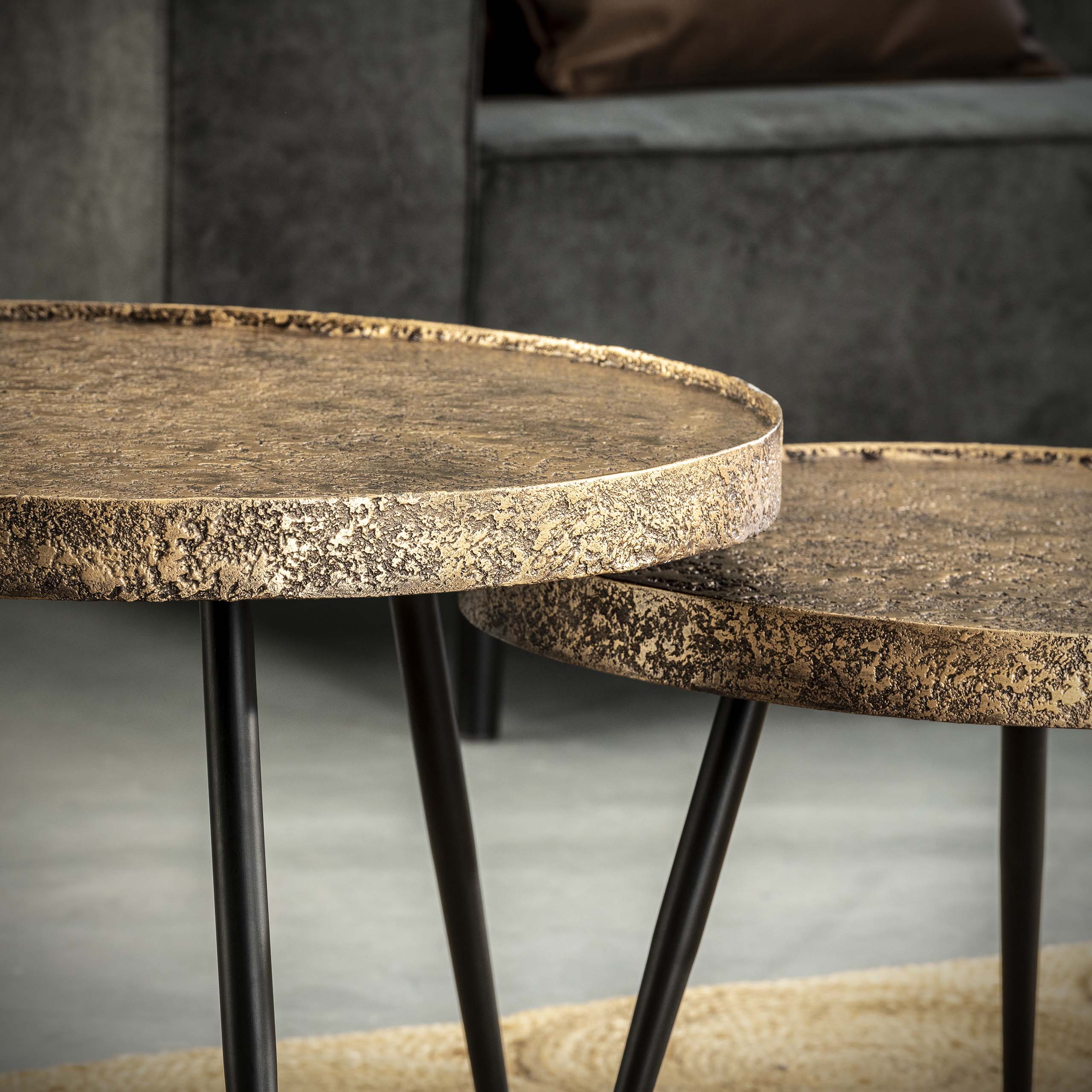 Salontafel Kharu - 2-delige set in metallic-antiekbrons in rond design