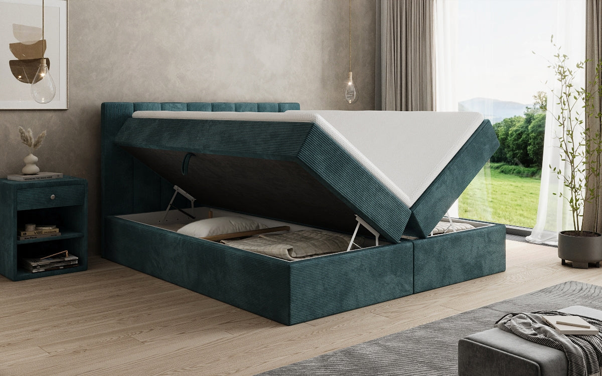 Boxspringbed Sofia in Ribstof met opbergruimte