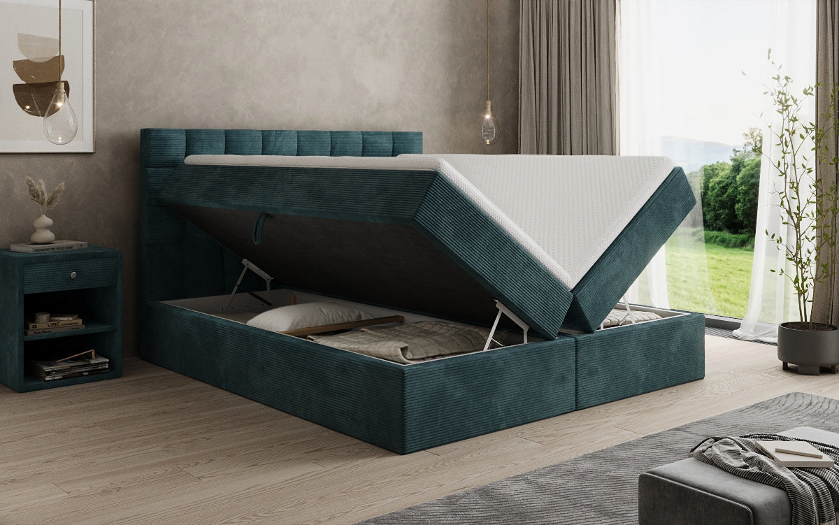 Boxspringbed Como in Ribstof met opbergruimte