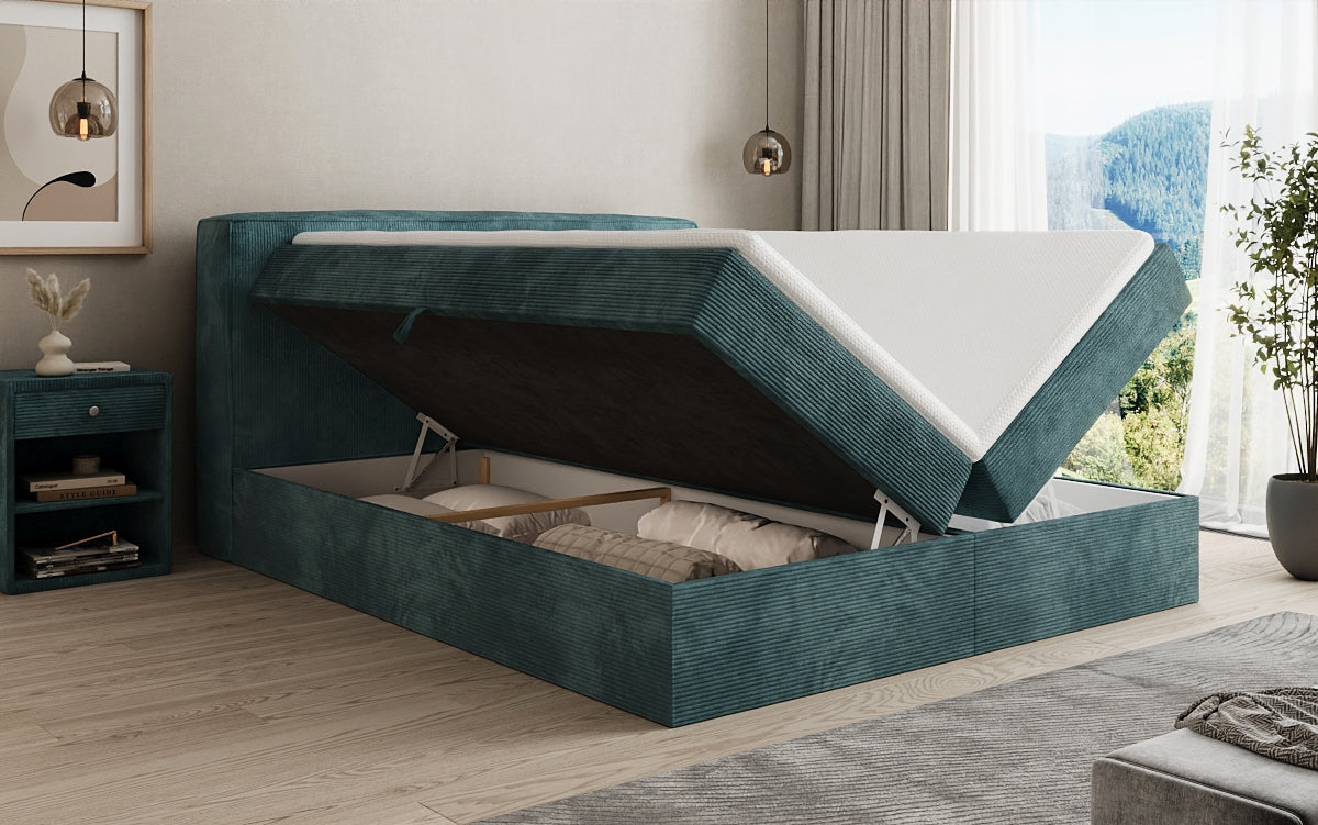 Boxspringbed Marea in Ribstof met opbergruimte