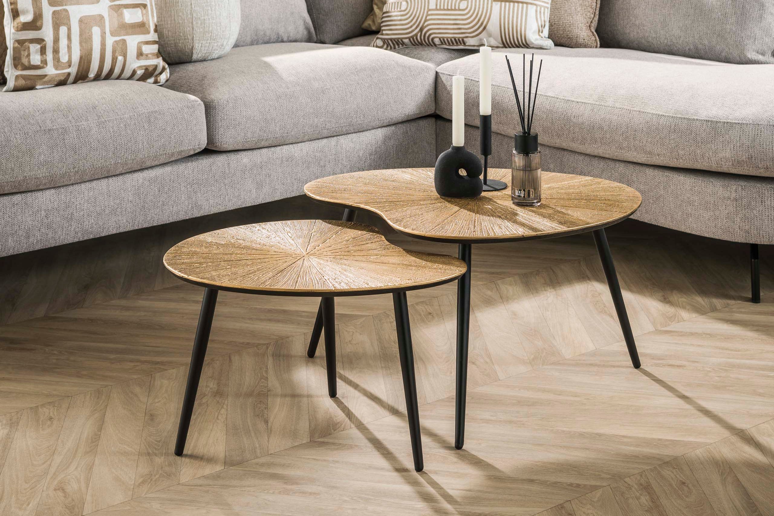 Salontafel Tavino - 2-delige set in nierenvorm in de kleur antiekbrons