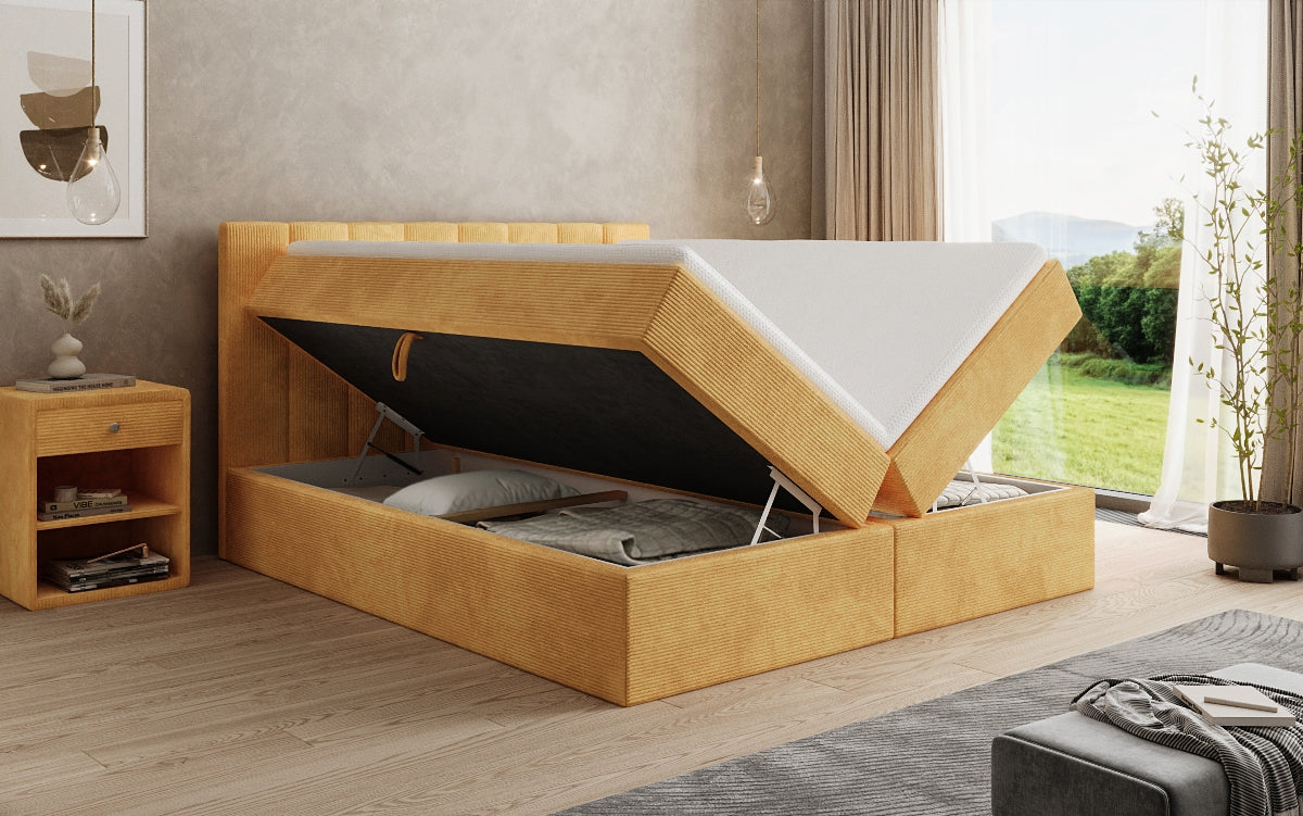 Boxspringbed Sofia in Ribstof met opbergruimte