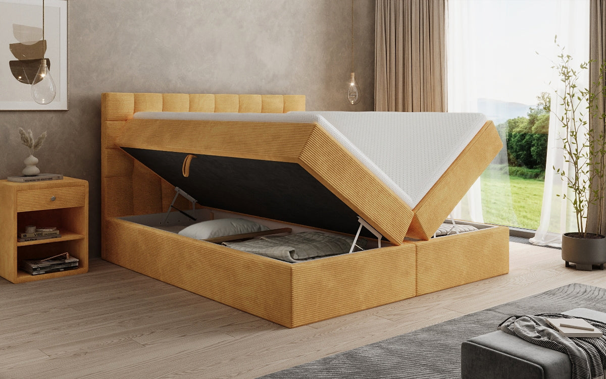 Boxspringbed Como in Ribstof met opbergruimte