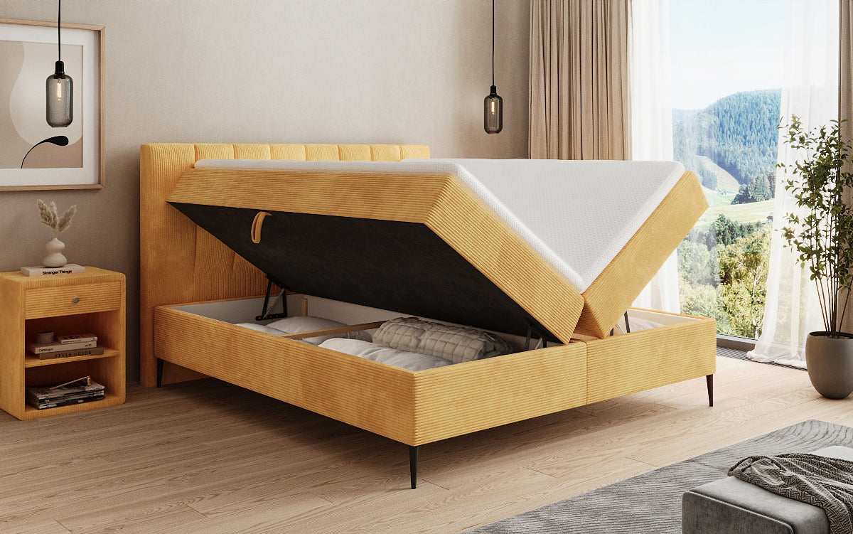 Boxspringbed Lucca in Ribstof met opbergruimte en poten