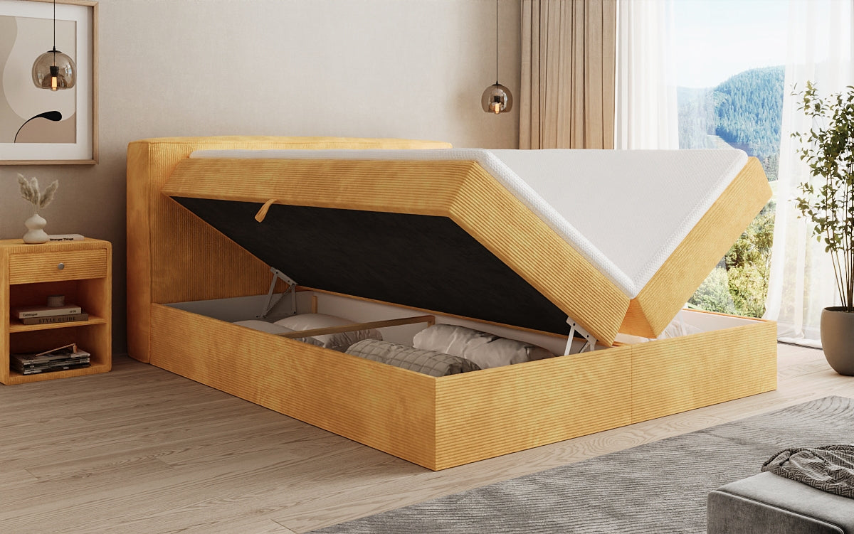 Boxspringbed Marea in Ribstof met opbergruimte