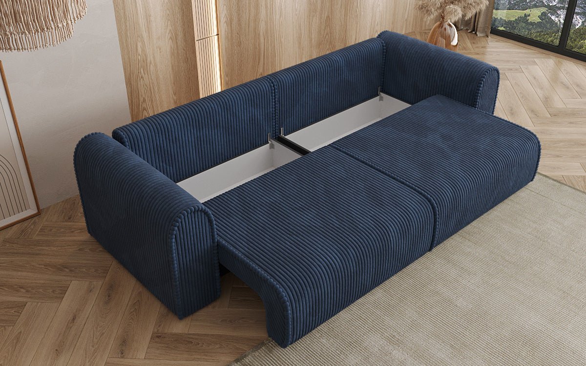 Designerbank Big Buddy 3-zits met slaapfunctie en opbergruimte in breed ribfluweel