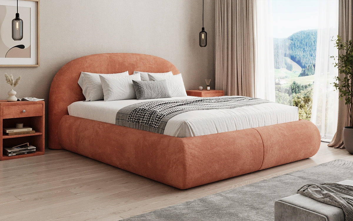 Design gestoffeerd bed Loop in Ribstof met opbergruimte