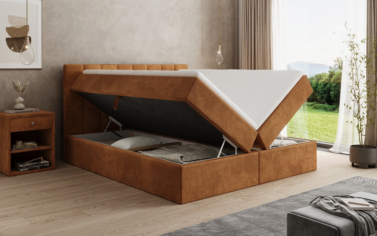 Boxspringbed Sofia in Ribstof met opbergruimte