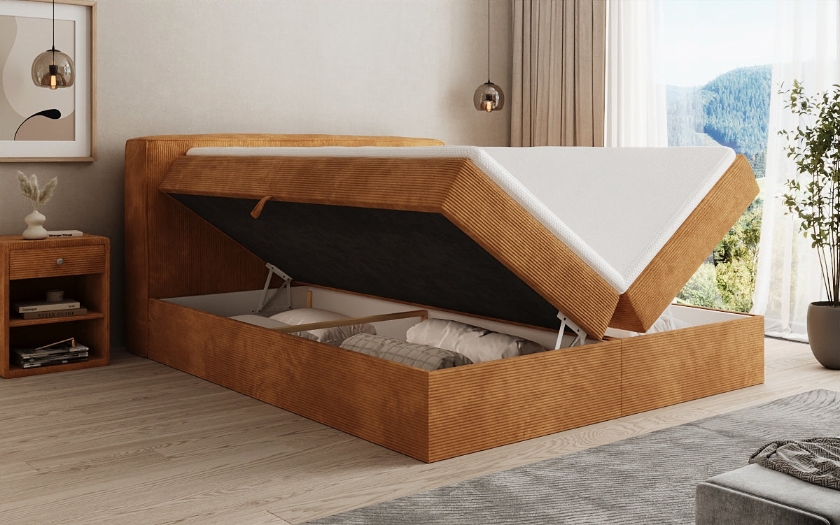 Boxspringbed Marea in Ribstof met opbergruimte