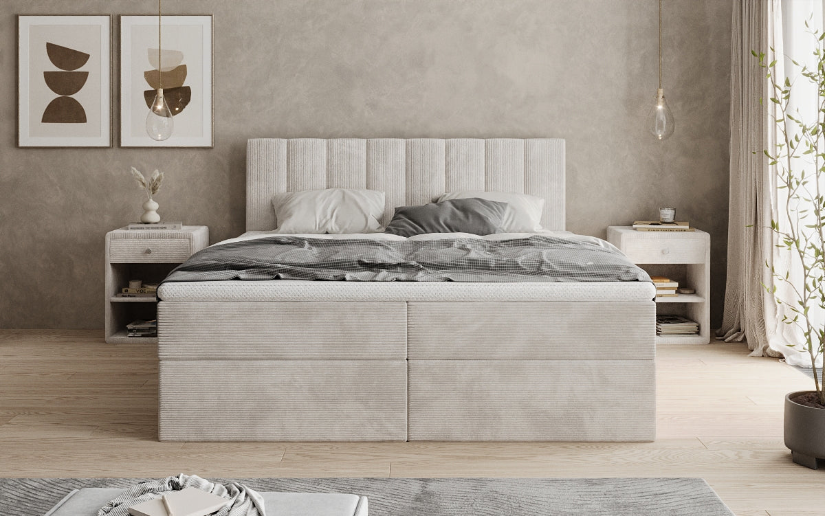 Boxspringbed Sofia in Ribstof met opbergruimte