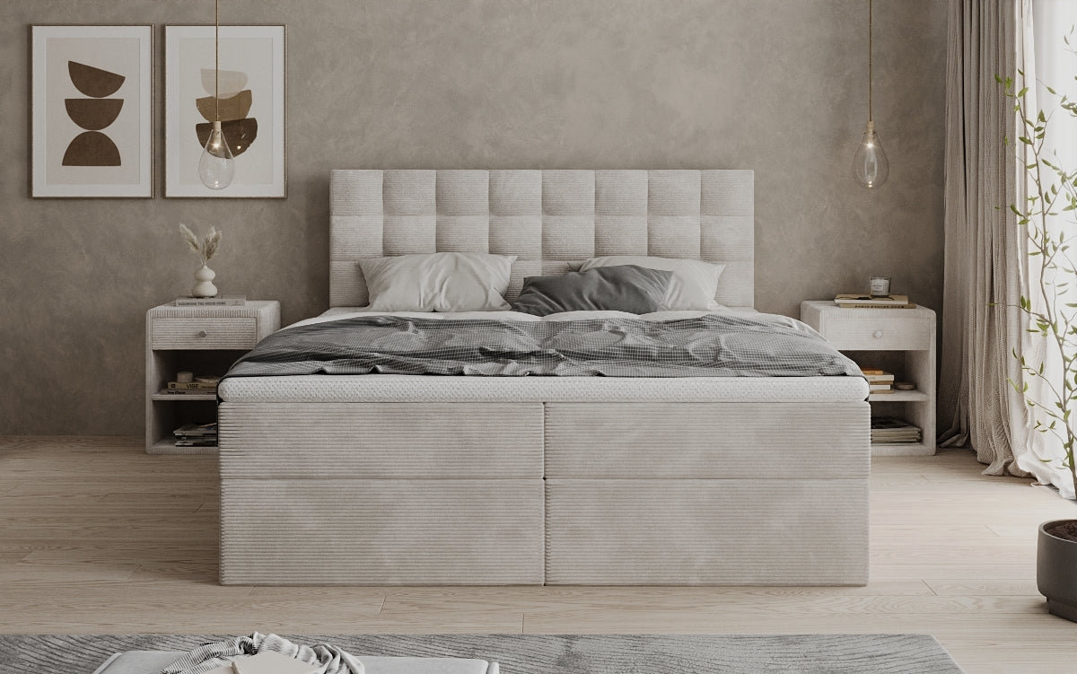 Boxspringbed Como in Ribstof met opbergruimte