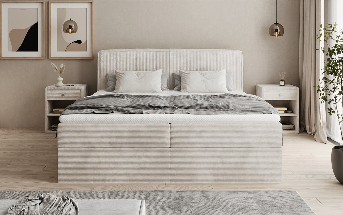Boxspringbed Marea in Ribstof met opbergruimte