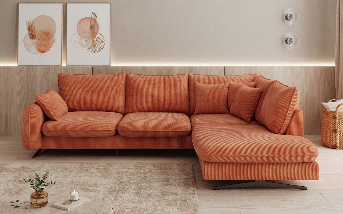 Designhoekbank Laguna met metalen poten in Ribstof