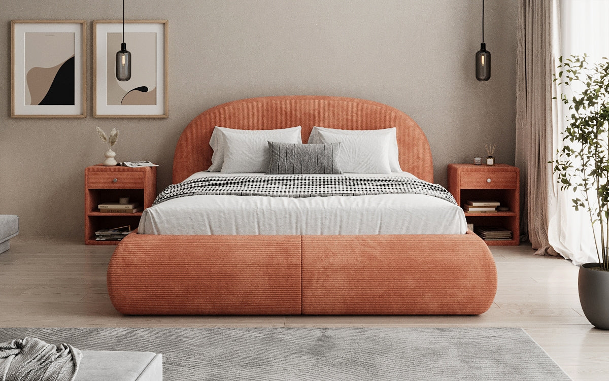 Design gestoffeerd bed Loop in Ribstof met opbergruimte