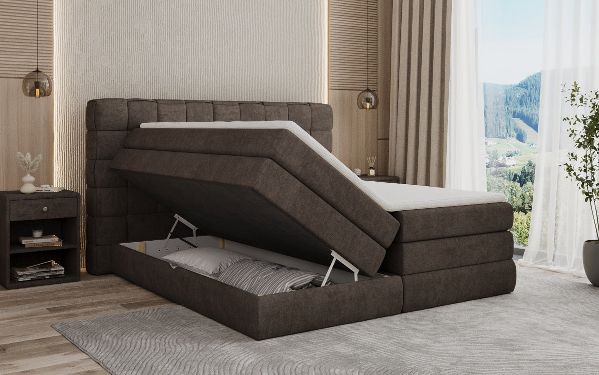 Boxspringbed Trama met opbergruimte in Stof