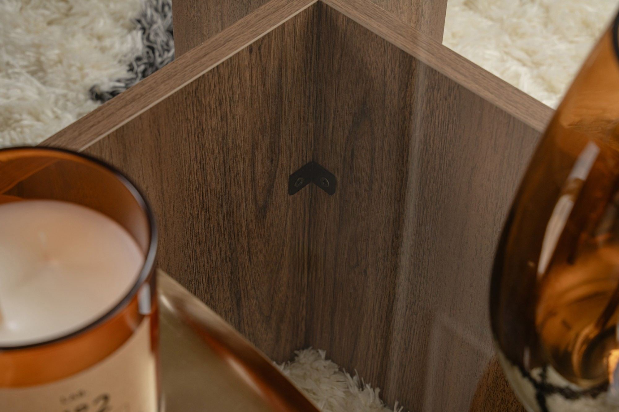 Salontafel Menora - met rechthoekig glasblad in notenhoutlook