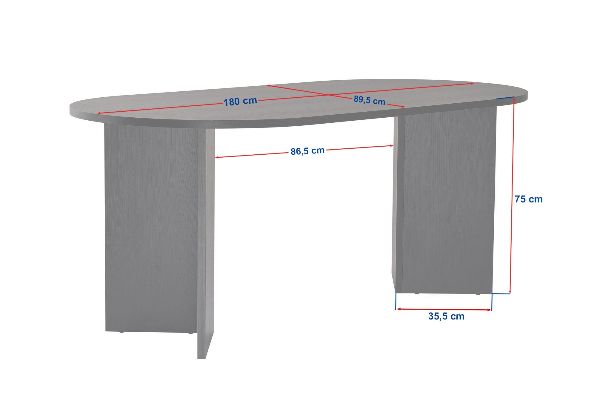 Eettafel Tovino - in 2 kleuren met afgeronde hoeken