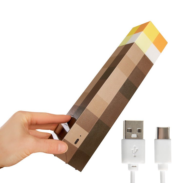 Minecraft LED-fakkel met wandhouder – oplaadbaar & origineel pixelontwerp