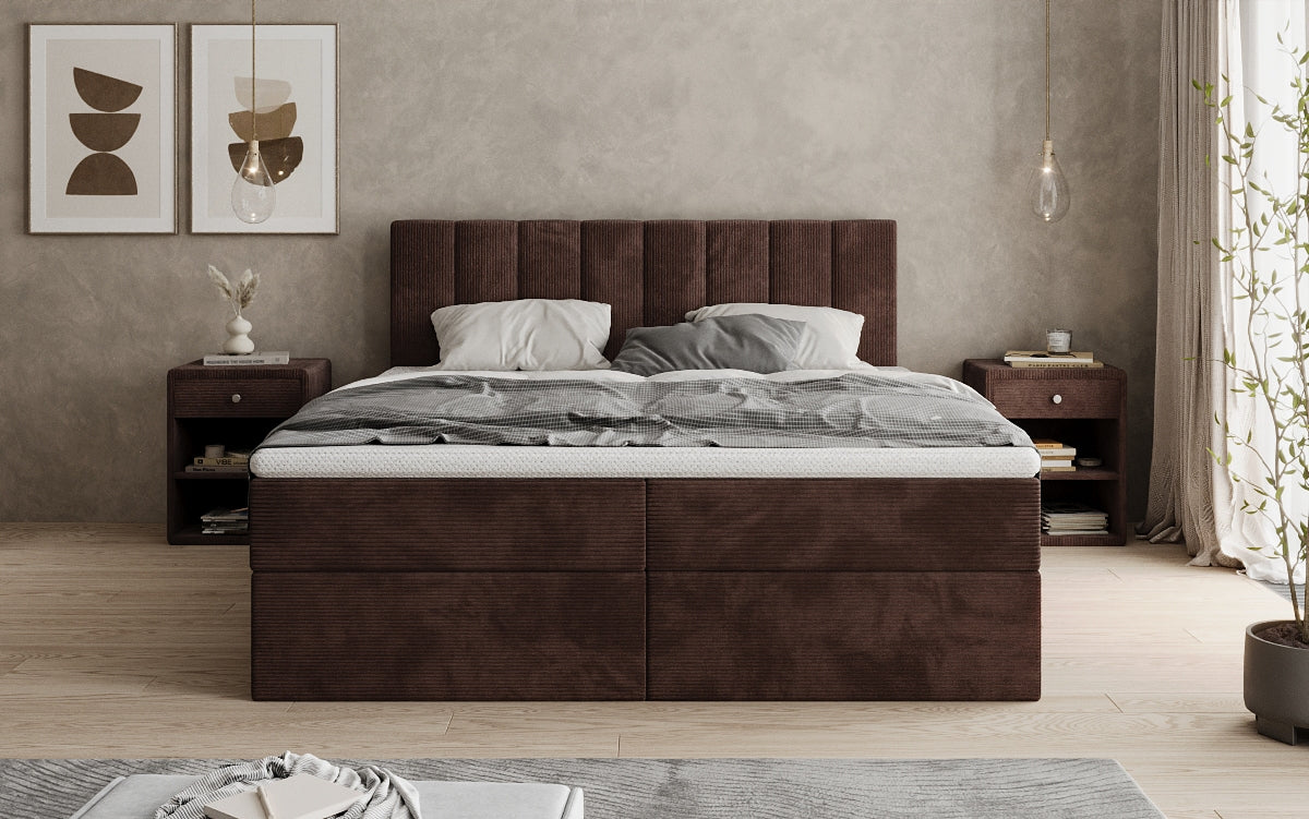 Boxspringbed Sofia in Ribstof met opbergruimte