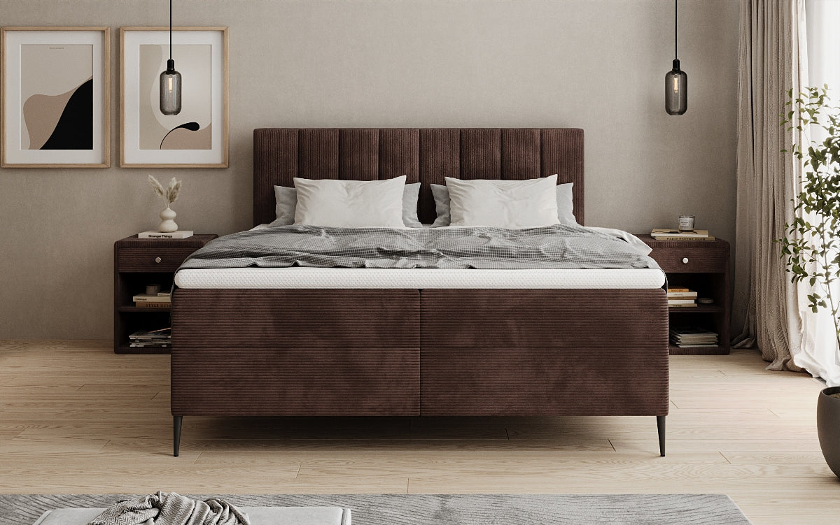 Boxspringbed Lucca in Ribstof met opbergruimte en poten