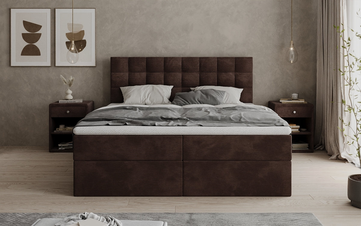 Boxspringbed Como in Ribstof met opbergruimte