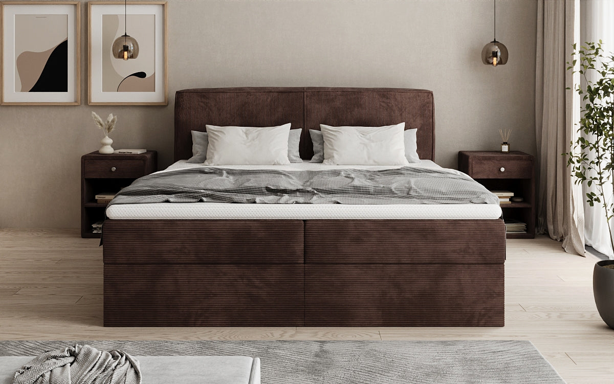 Boxspringbed Marea in Ribstof met opbergruimte