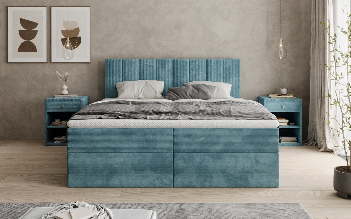 Boxspringbed Sofia in Ribstof met opbergruimte