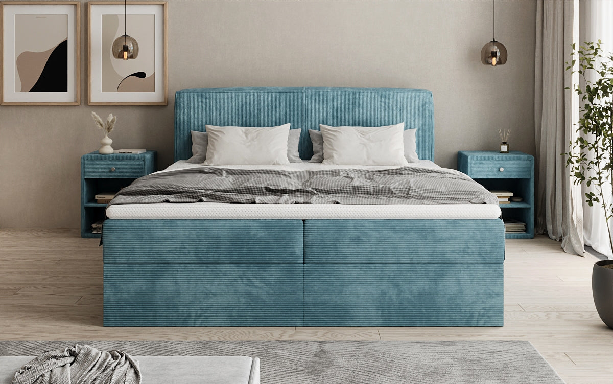 Boxspringbed Marea in Ribstof met opbergruimte