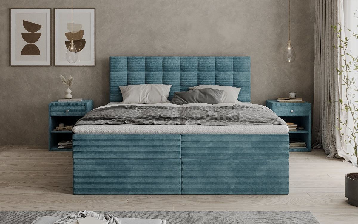 Boxspringbed Como in Ribstof met opbergruimte