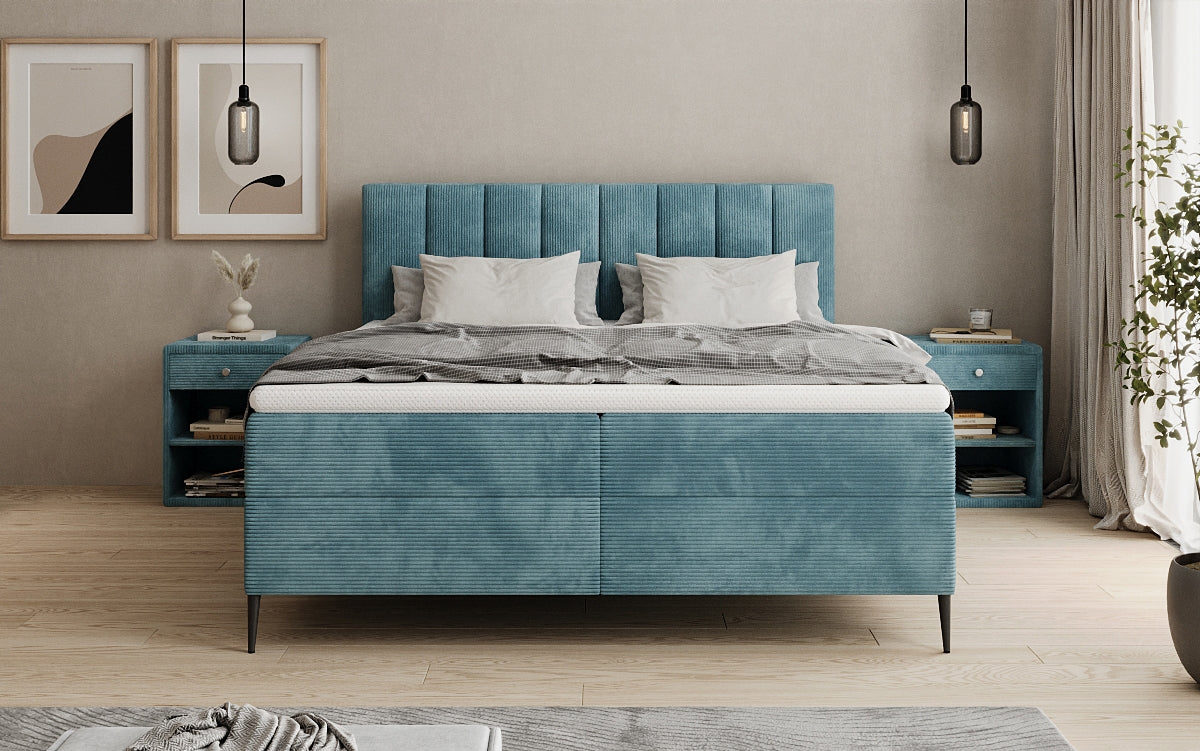 Boxspringbed Lucca in Ribstof met opbergruimte en poten