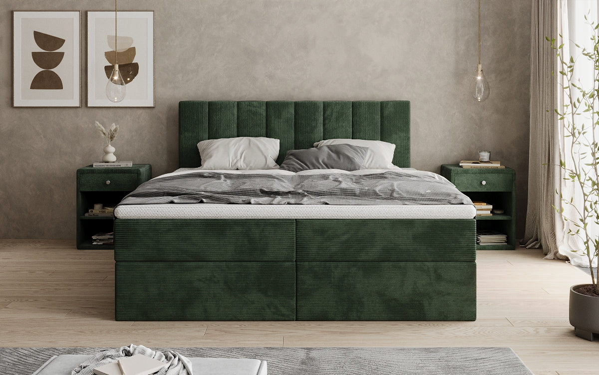 Boxspringbed Sofia in Ribstof met opbergruimte