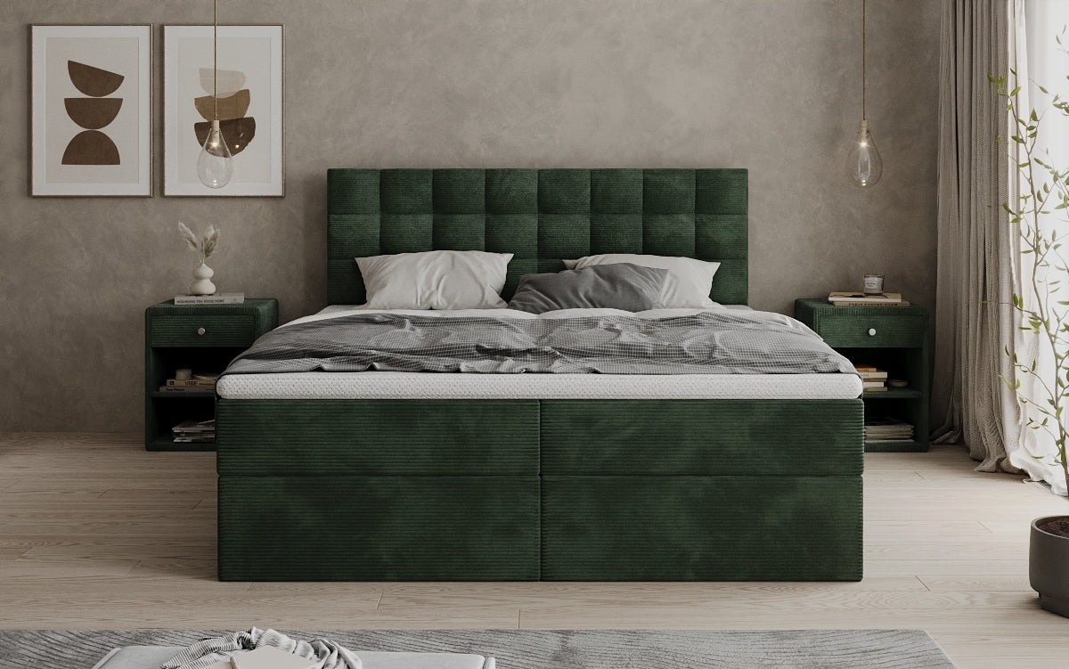 Boxspringbed Como in Ribstof met opbergruimte