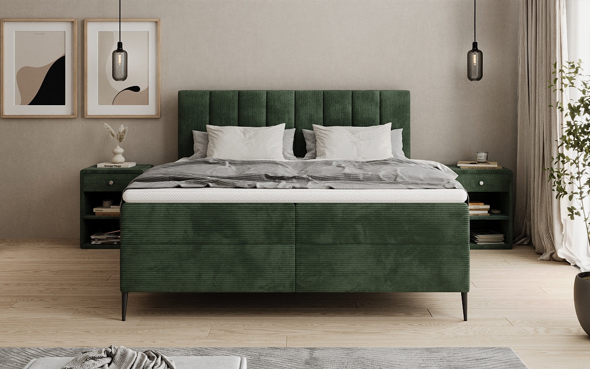 Boxspringbed Lucca in Ribstof met opbergruimte en poten