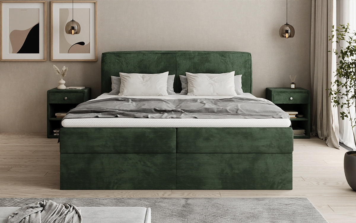 Boxspringbed Marea in Ribstof met opbergruimte