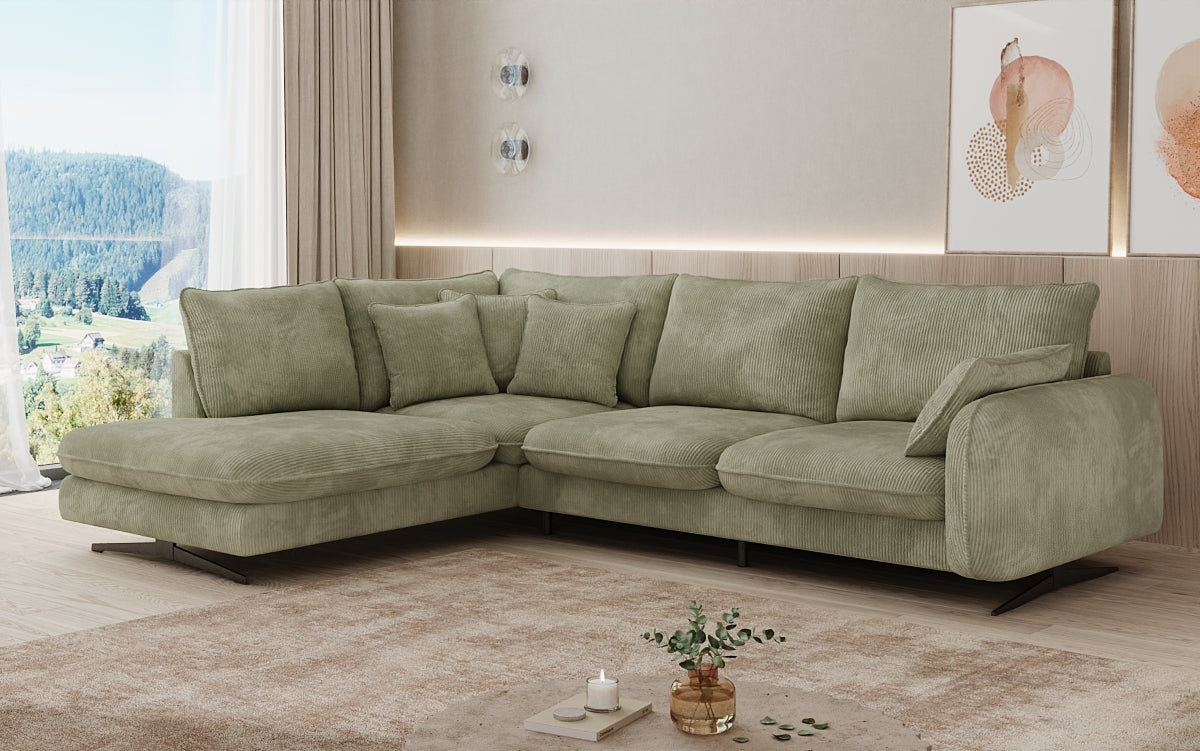 Designhoekbank Laguna met metalen poten in Ribstof