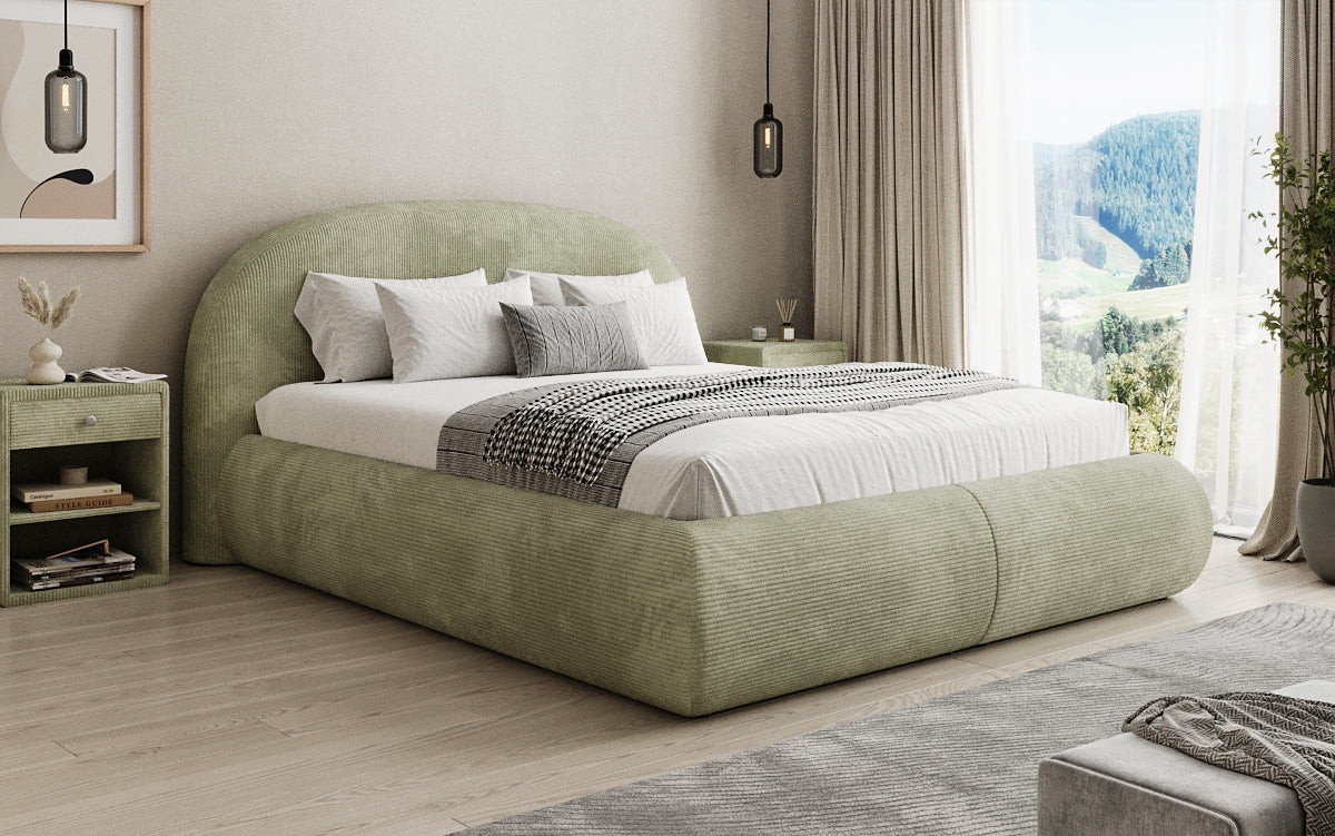 Design gestoffeerd bed Loop in Ribstof met opbergruimte