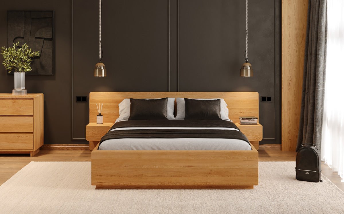 Designbed Fiona van massief eiken met opbergruimte