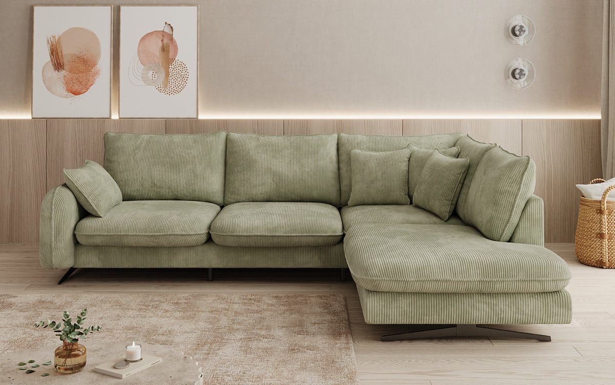 Designhoekbank Laguna met metalen poten in Ribstof