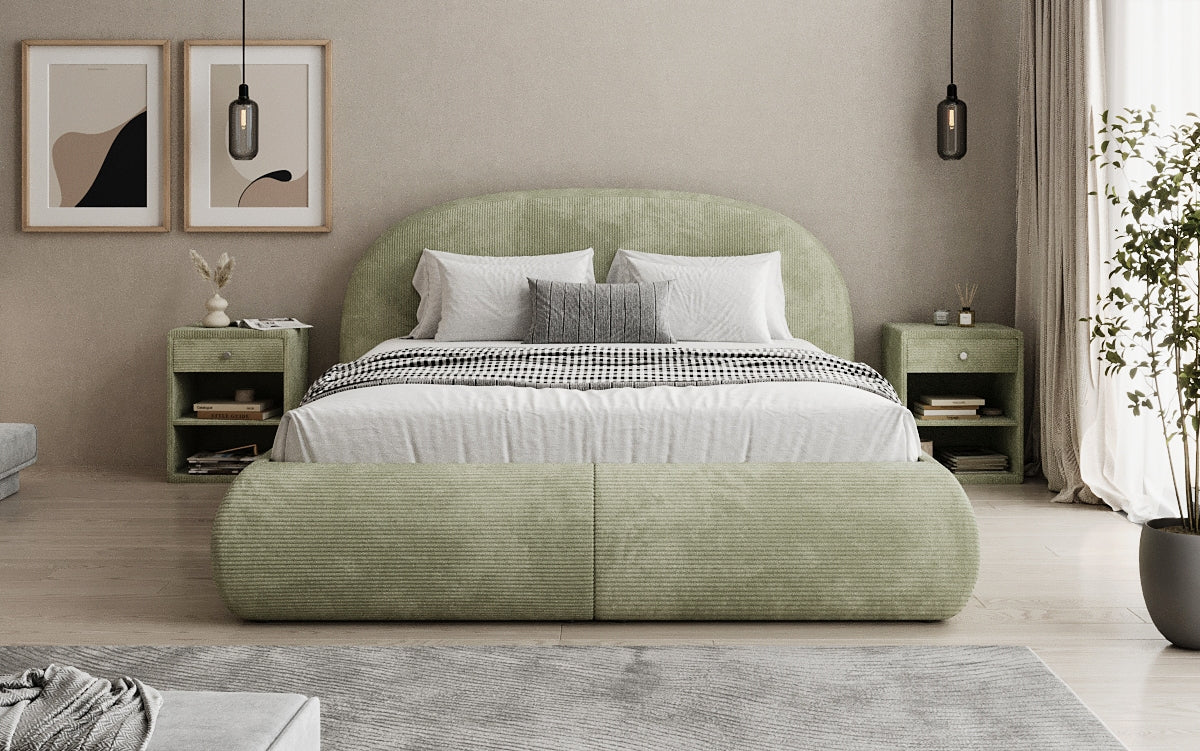 Design gestoffeerd bed Loop in Ribstof met opbergruimte